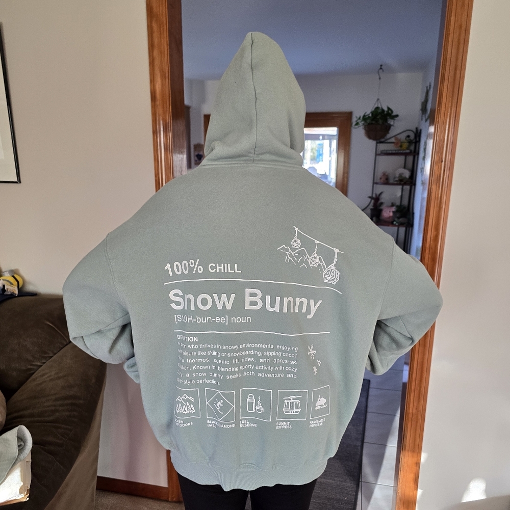 Snow Bunny Graphic Hoodie - Sage Green